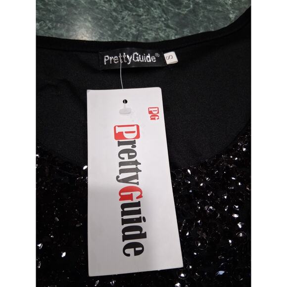 Pretty Guide Womens Size Small Black Sequin Short Sleeve Blouse Top Lined NWT - Picture 5 of 10